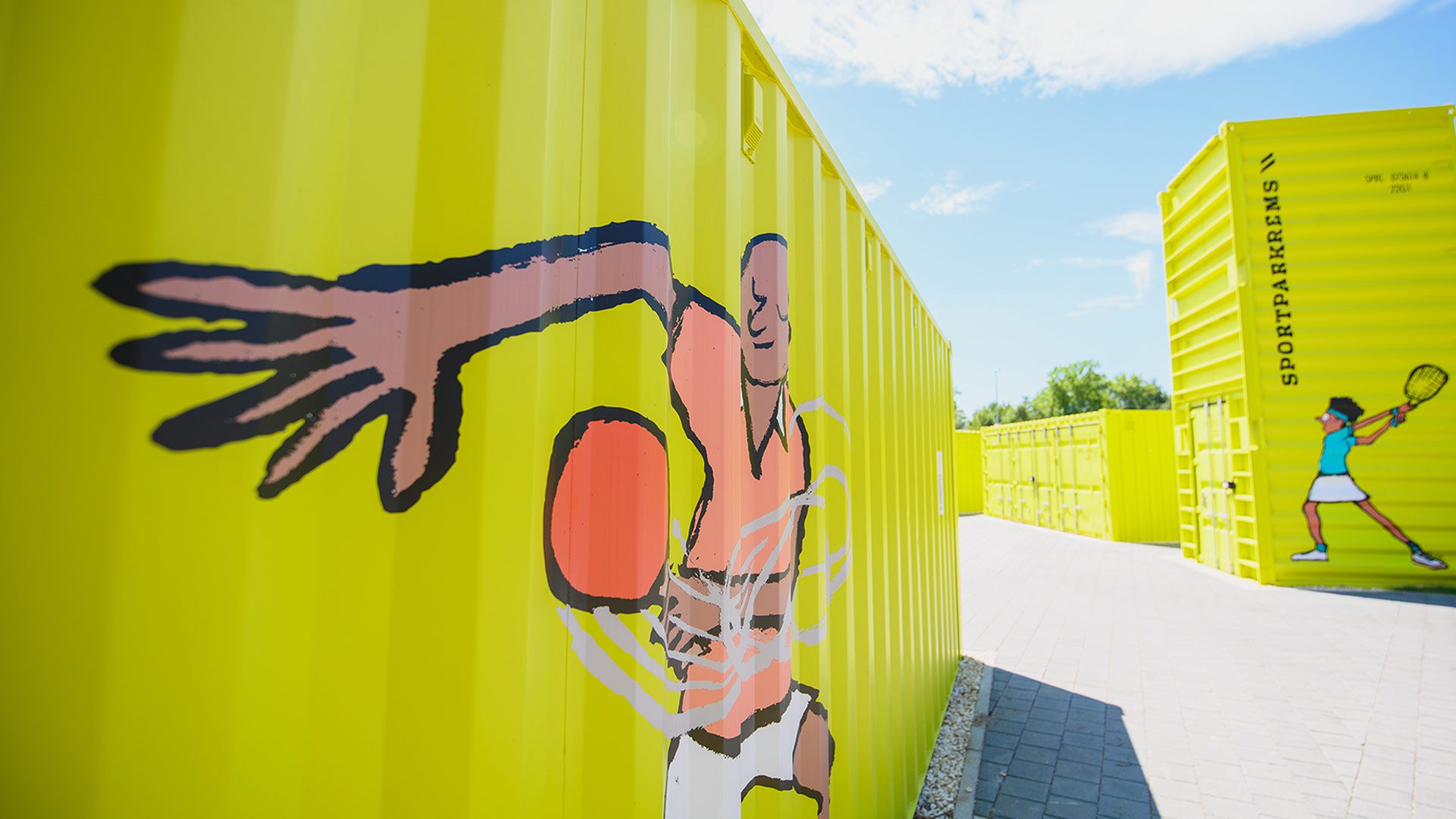 Sportpark Rems Branding Container mit Illustration