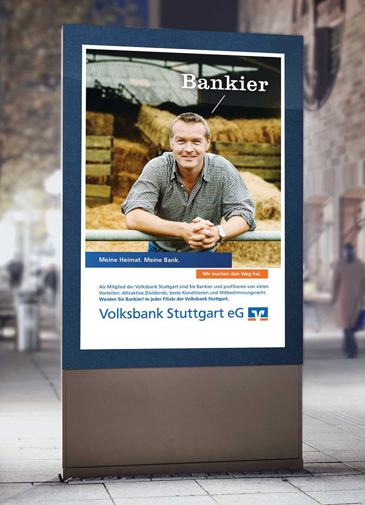 Markenkommunikation Volksbank Stuttgart Bankiers Aufsteller